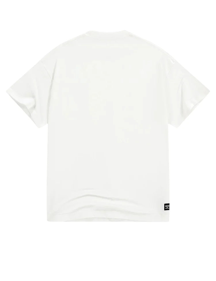 Stretched Mesh Set Loose Fit T-Shirt - White-LightGrey