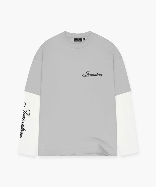 Stitched Double Layered Longsleeve T-Shirt - LightGrey-White