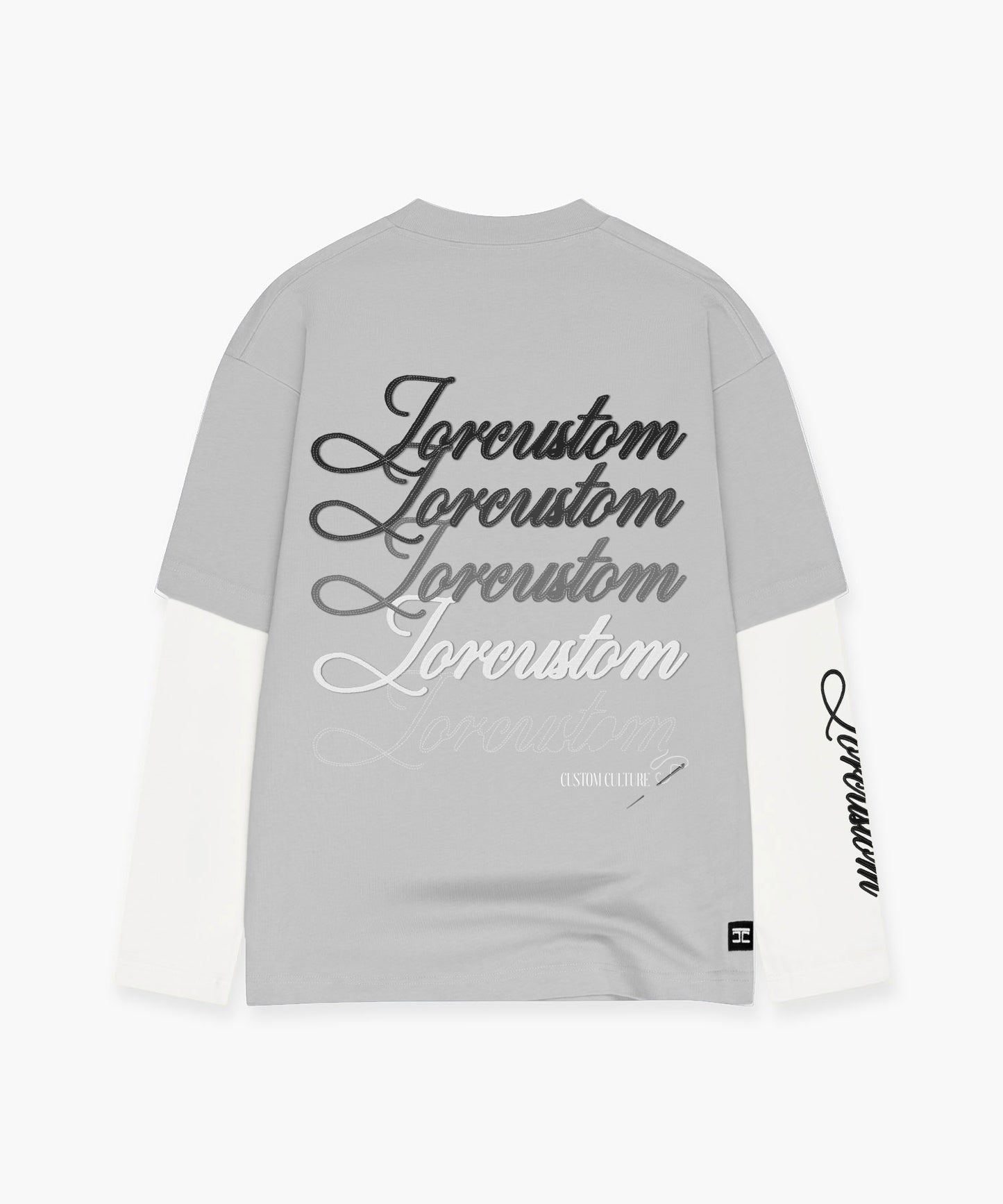 Stitched Double Layered Longsleeve T-Shirt - LightGrey-White