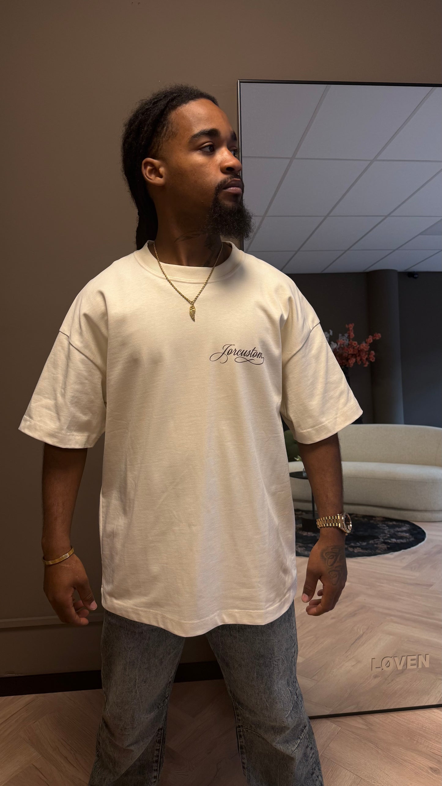 Jorcustom Handscript Loose Fit T-Shirt crème
