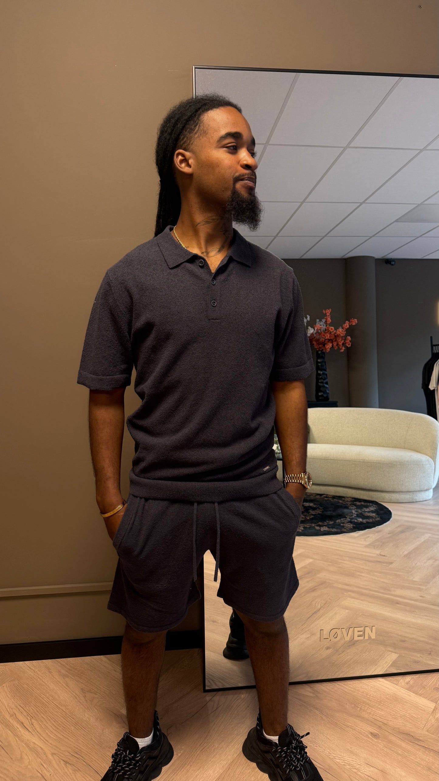 Malelions Men Bouclé Polo - Antra Grey