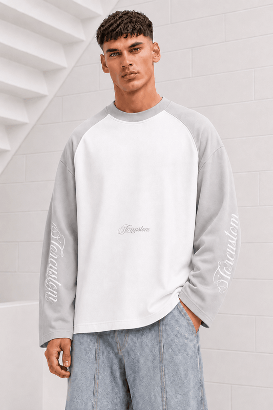JorCustom SleeveHandscript2.0 Raglan Longsleeve T-Shirt White-LightGrey