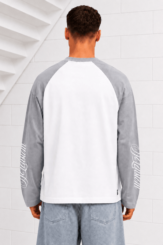 JorCustom SleeveHandscript2.0 Raglan Longsleeve T-Shirt White-LightGrey