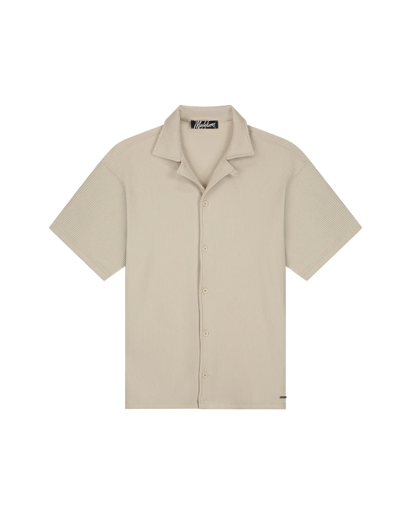 Malelions Men Ribbed Camp Collar Shirt - Light Taupe