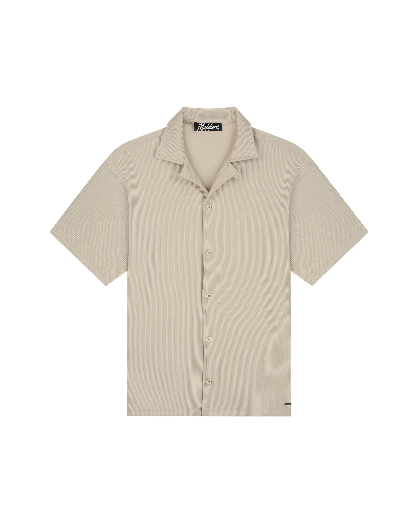 Malelions Men Ribbed Camp Collar Shirt - Light Taupe