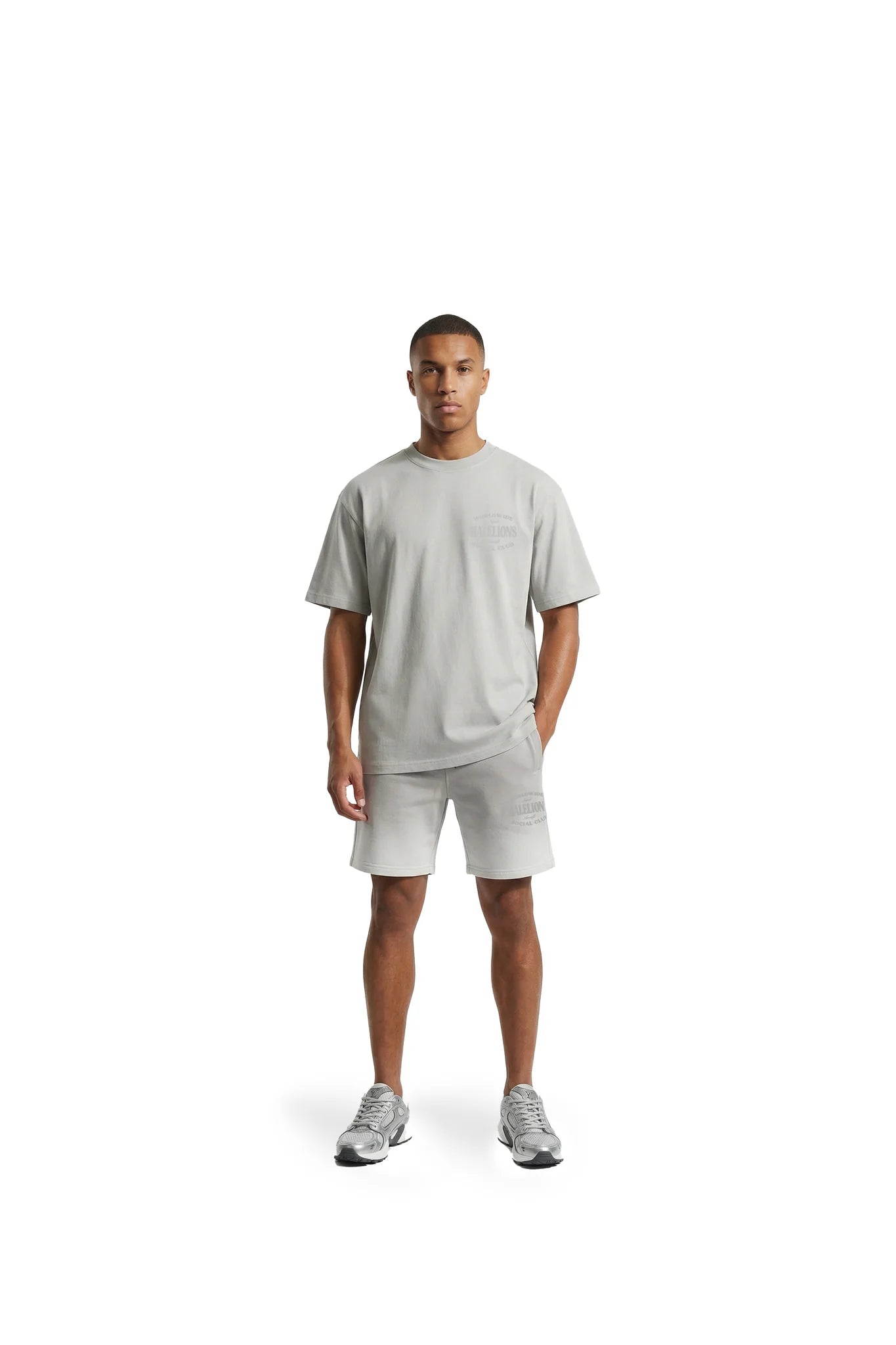 Malelions Men sprayed Social Club T-Shirt Pearl grey