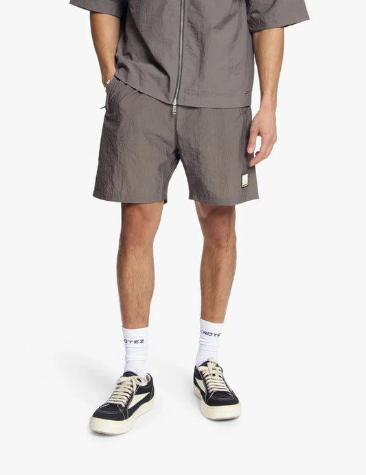 Croyez Crinkle Patch Shorts - Washed Brown