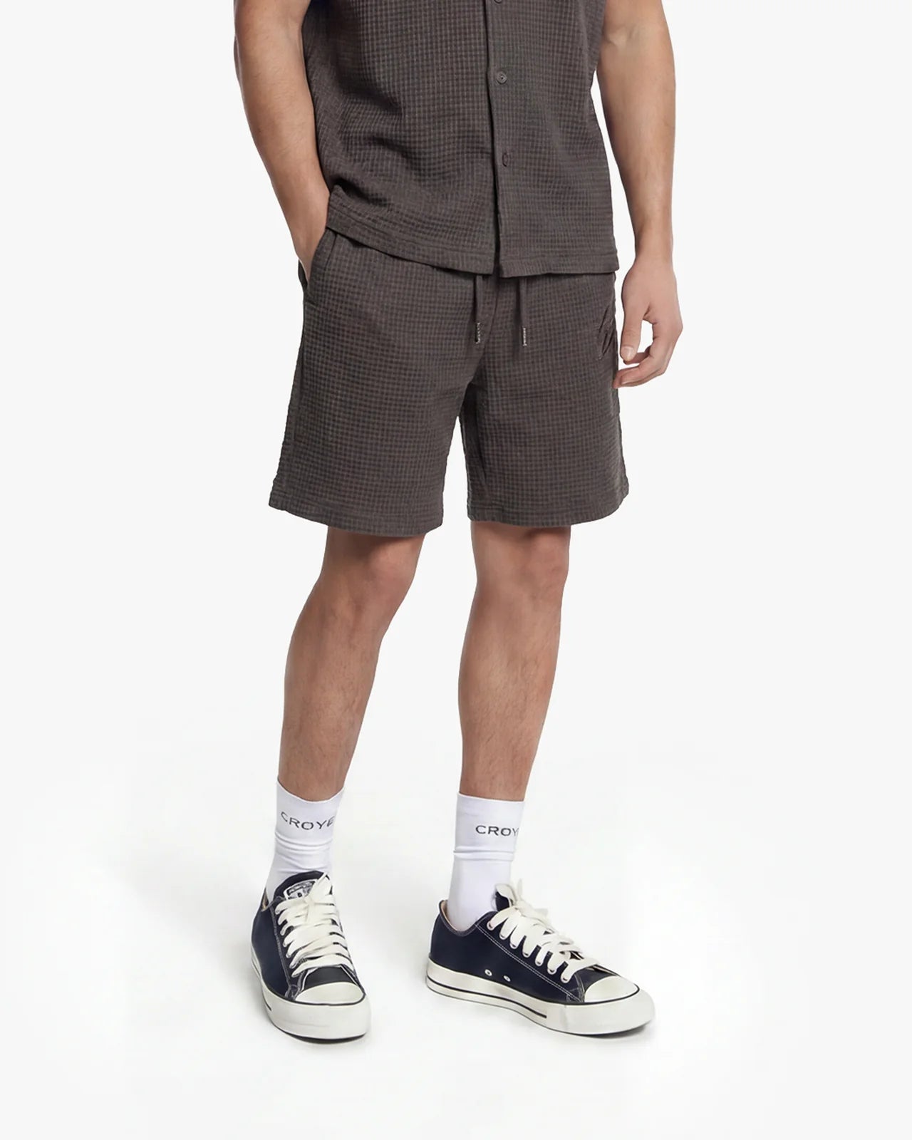 Croyez Initial Waffle Shorts - Washed Brown