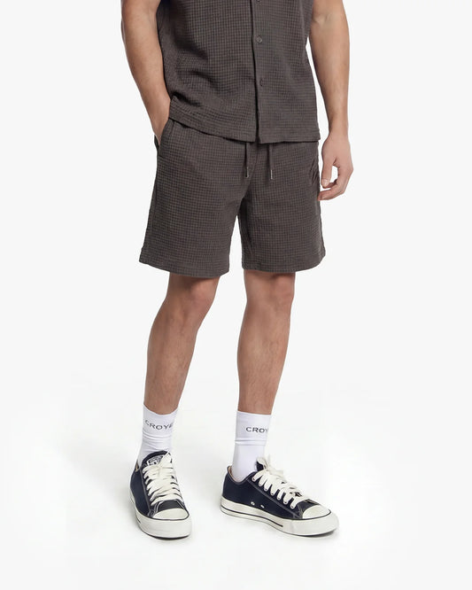 Croyez Initial Waffle Shorts - Washed Brown